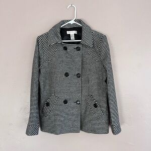 Vintage Houndstooth Button down Jacket with Shoulder Pads, Size 1XL